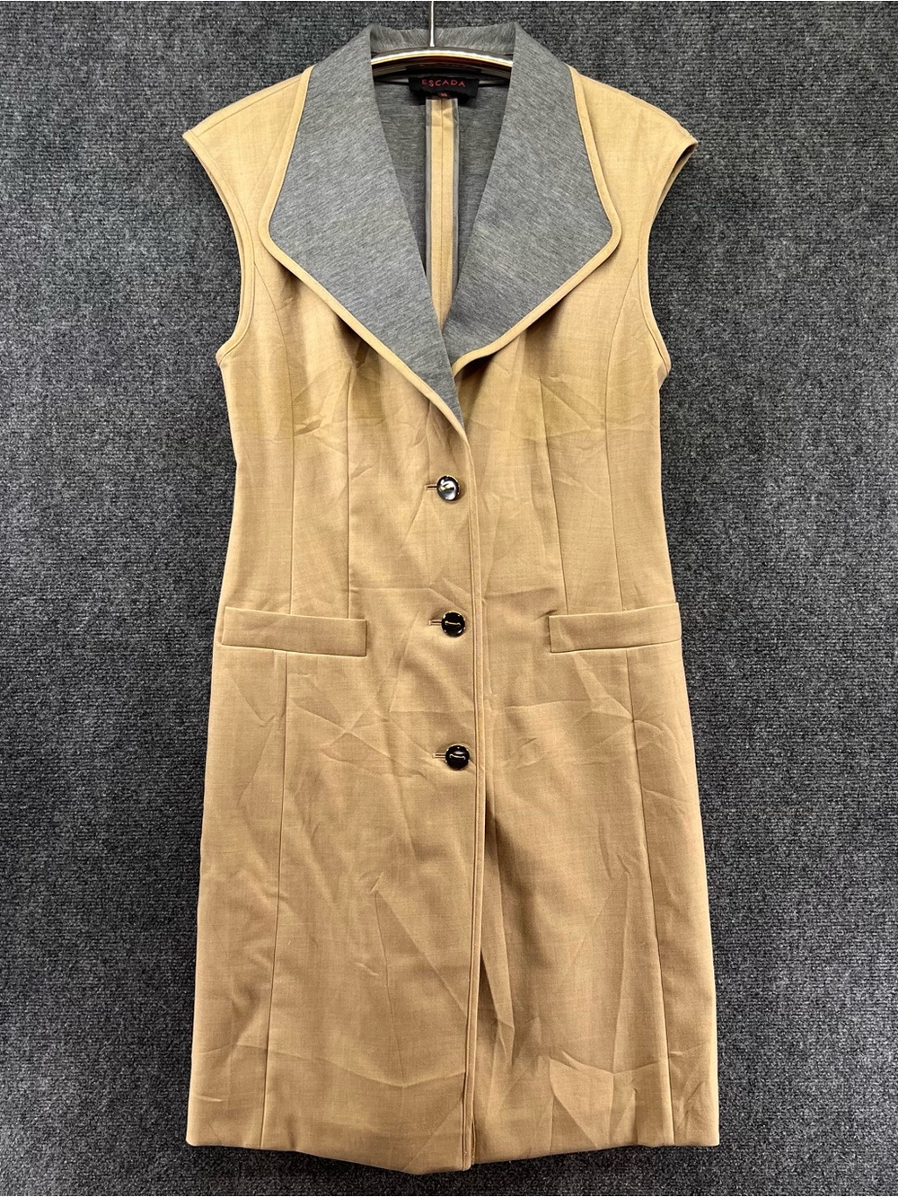Vtg Escada Dress Vest 36 Small Beige Virgin Wool EU Luxury Structured Neutral